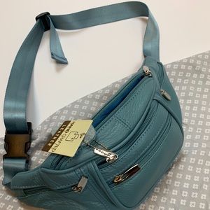 Teal, turquoise Leather Fanny Pack Waist Bag